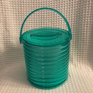 Vintage MCM Sally Designs Teal Green Translucent Ribbed Ice Bucket